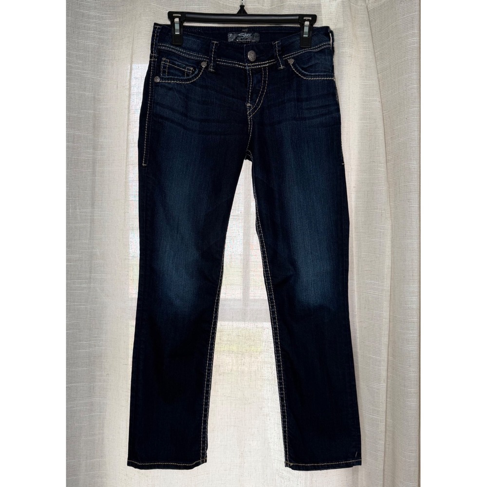 Silver Jeans Co Suki Capri Dark Wash Denim Thick Stitch Stretch Women's Size 26